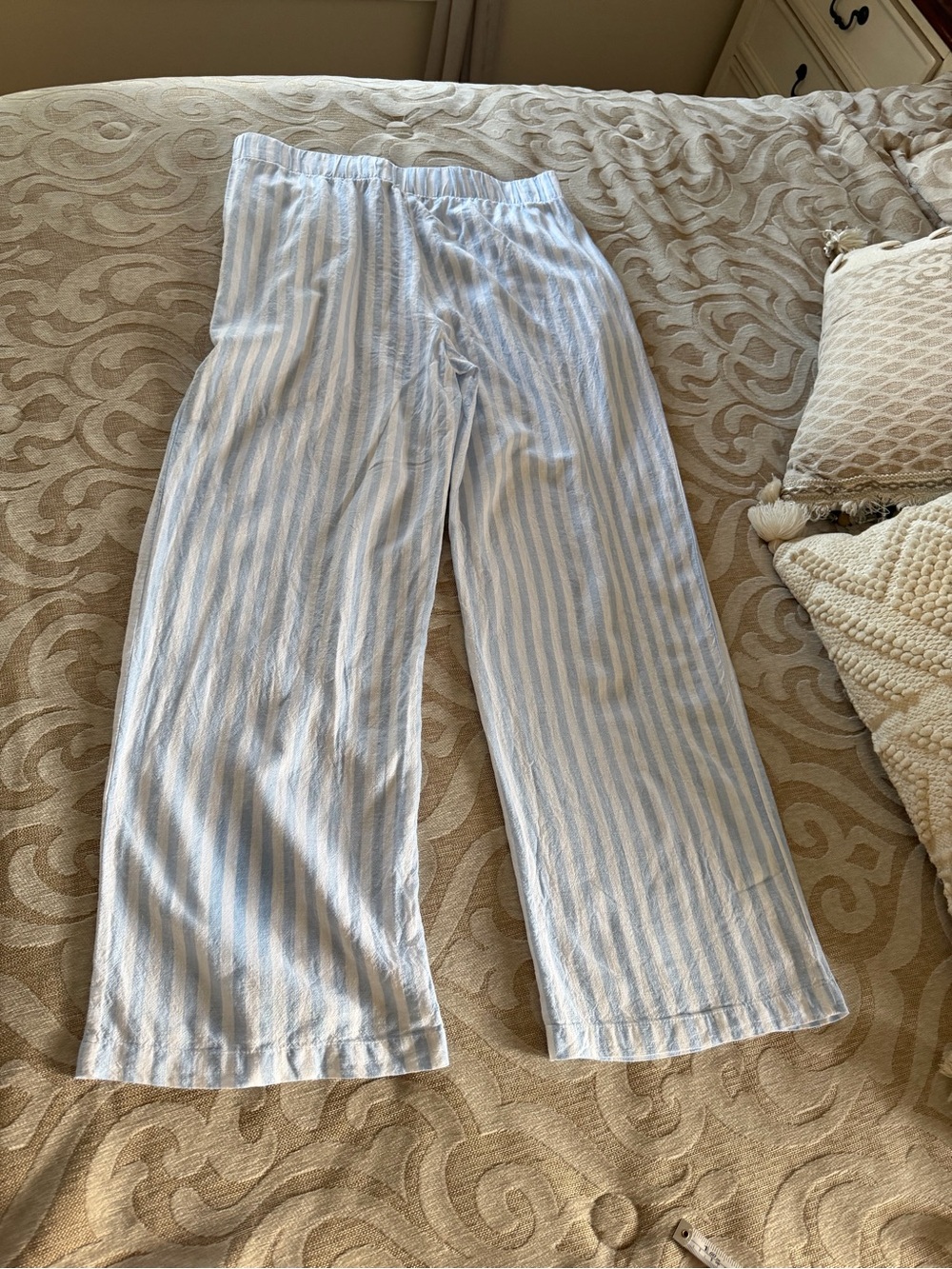 Coastal Comfort Blue White Striped Linen Blend Wide Leg Pants M - Picture 12 of 14